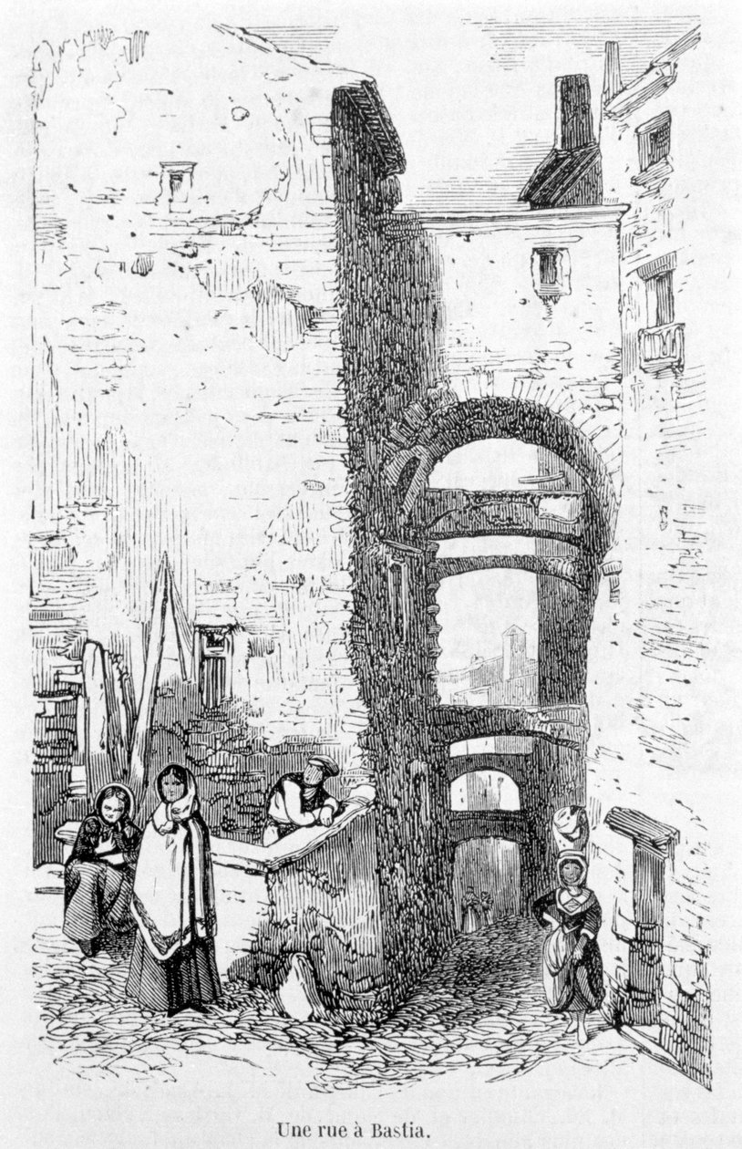 Ulice Bastia. Korsika. Gravírování Laurens. od Jean Paul Laurens