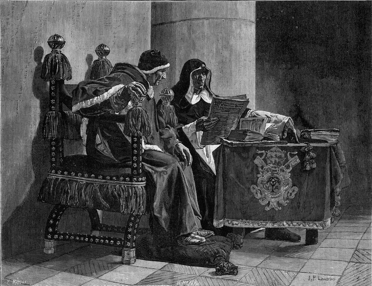 Papež a inkvizitor také říká „Sixte IV (1471-1484) a Tomas de Torquemada (1420-1498)““ rytina podle obrazu Johna Paula Laurense (1838-1921) od Jean Paul Laurens
