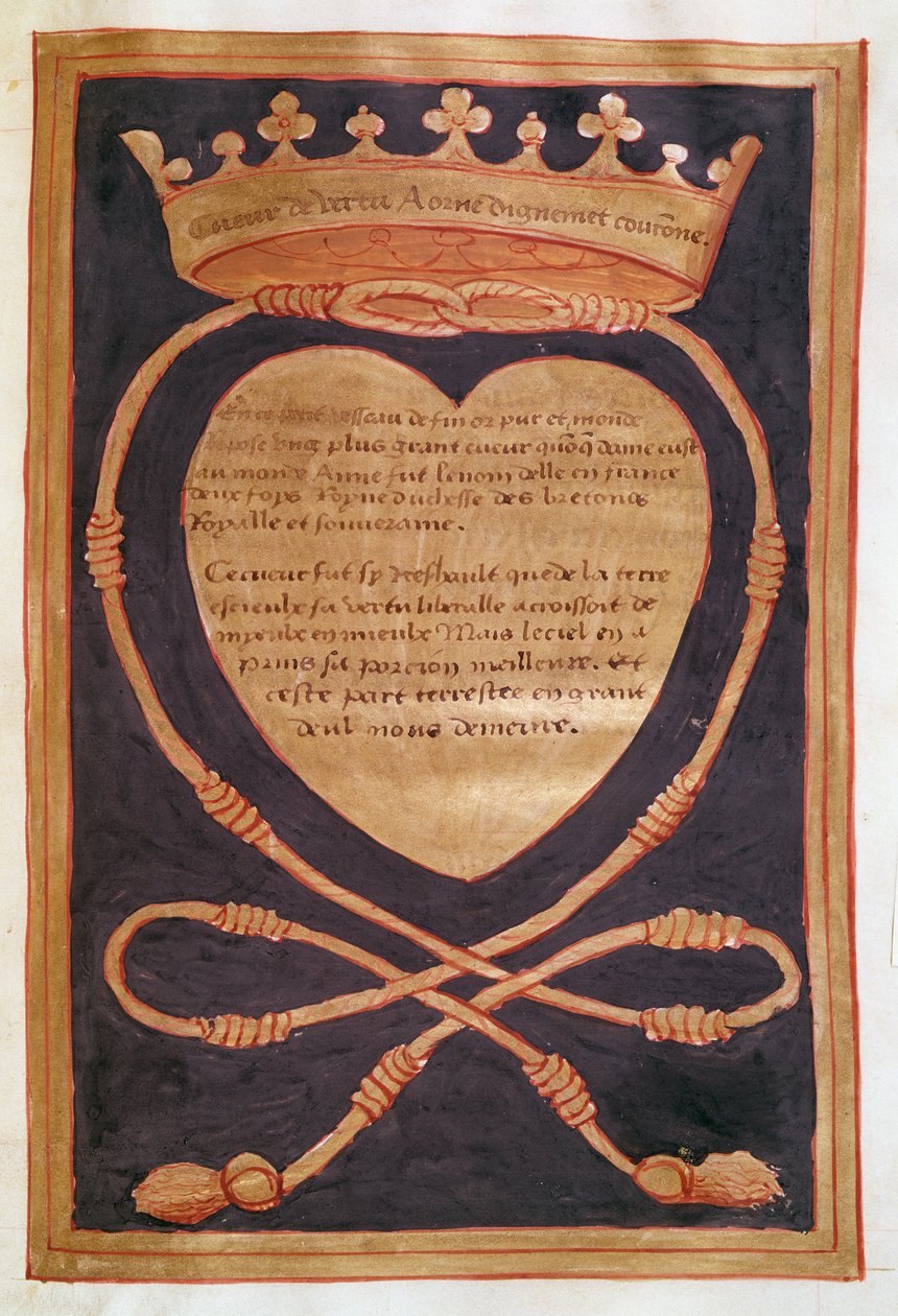 Fol. 61r Korunované srdce odvahy, z popisu pohřbu Anny Bretaňské (1477-1514) 1515 od Jean Perreal