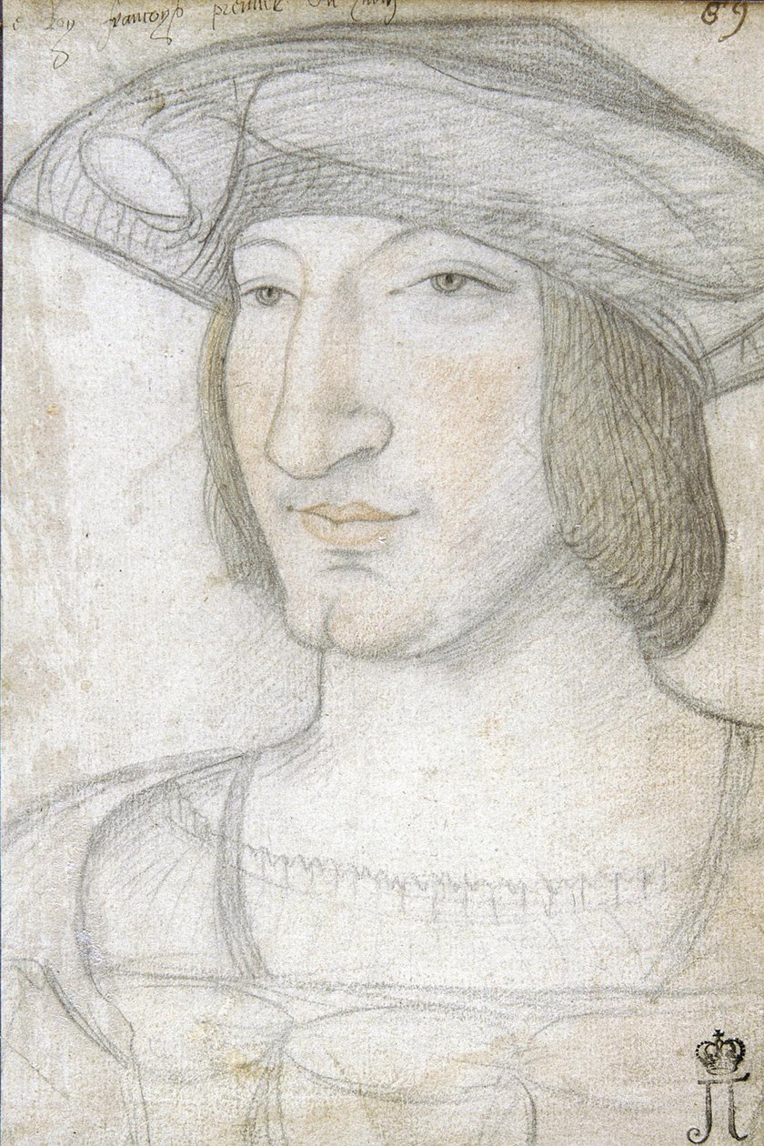 Portrét Františka I. (1494-1547), francouzského krále par Perreal, Jean (asi 1460-1530). Černá křída a sangvinik na papíře, rozměr : 19,1x13,2, první polovina 16. stol., Státní Ermitáž, St. Petersburg od Jean Perreal