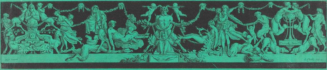 Bacchanale s egyptskými a klasickými postavami od Jean Philippe Guy le Gentil, Comte de Paroy, after Charles Monnet