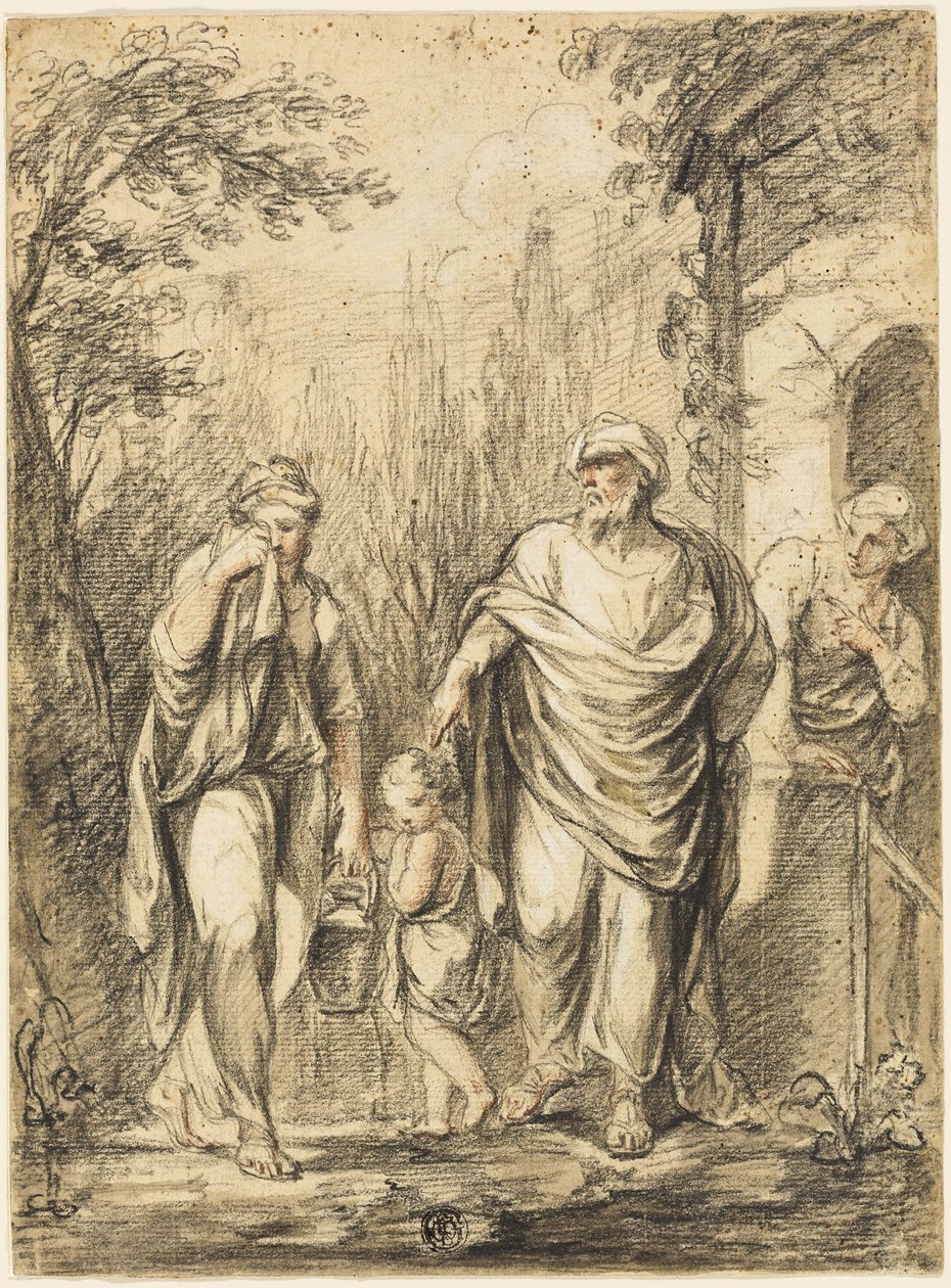 Abraham vyhání Hagar a Izmaela od Jean Pierre Antoine Tassaert