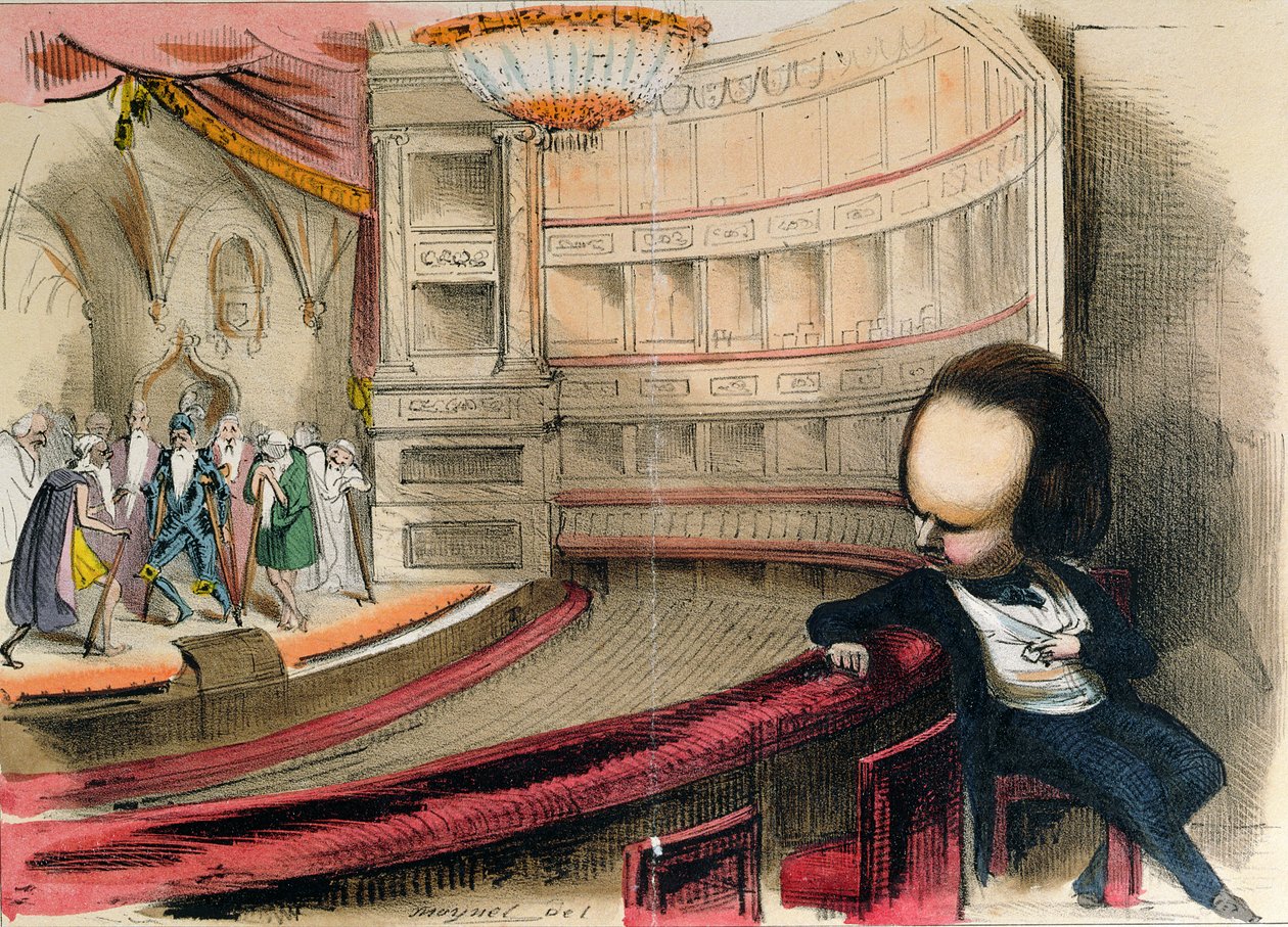 „Les Bulos Graves“, karikatura Victora Huga (1802-85) a jeho hry „Les Burgraves“ (1843), z časopisu „La Caricature“ od Jean Pierre Moynet