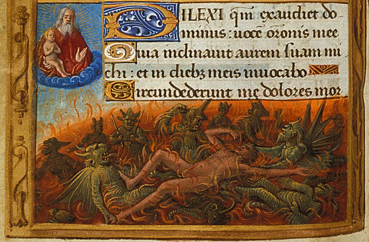 Kniha hodin, detail: Ponory mučené démony a sledované duší Lazara, c. 1500 od Jean Poyet