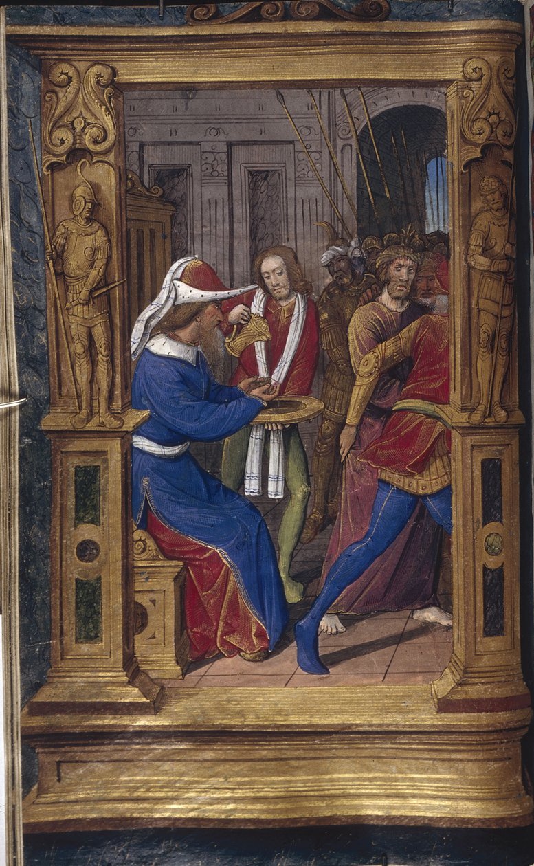 Pilát si myje ruce z Bastard Letters, asi 1490-1510 od Jean Poyet
