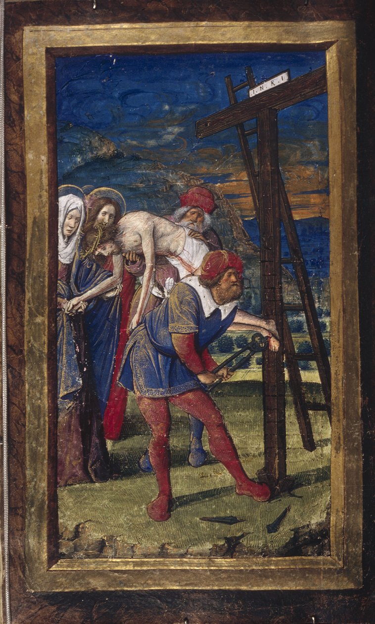 Sestup z kříže z Lettres bâtardes, cca 1490-1510 od Jean Poyet