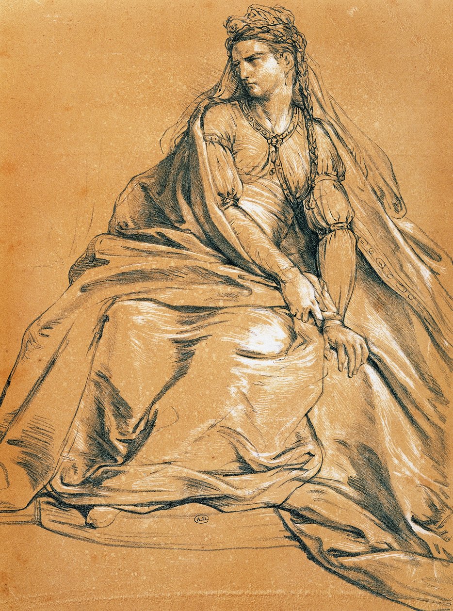 Herečka Adrienne Lecouvreur (1692-1730) v titulní roli Andromaque, Jean Racine (1639-1699), kresba, Francie od Jean Racine