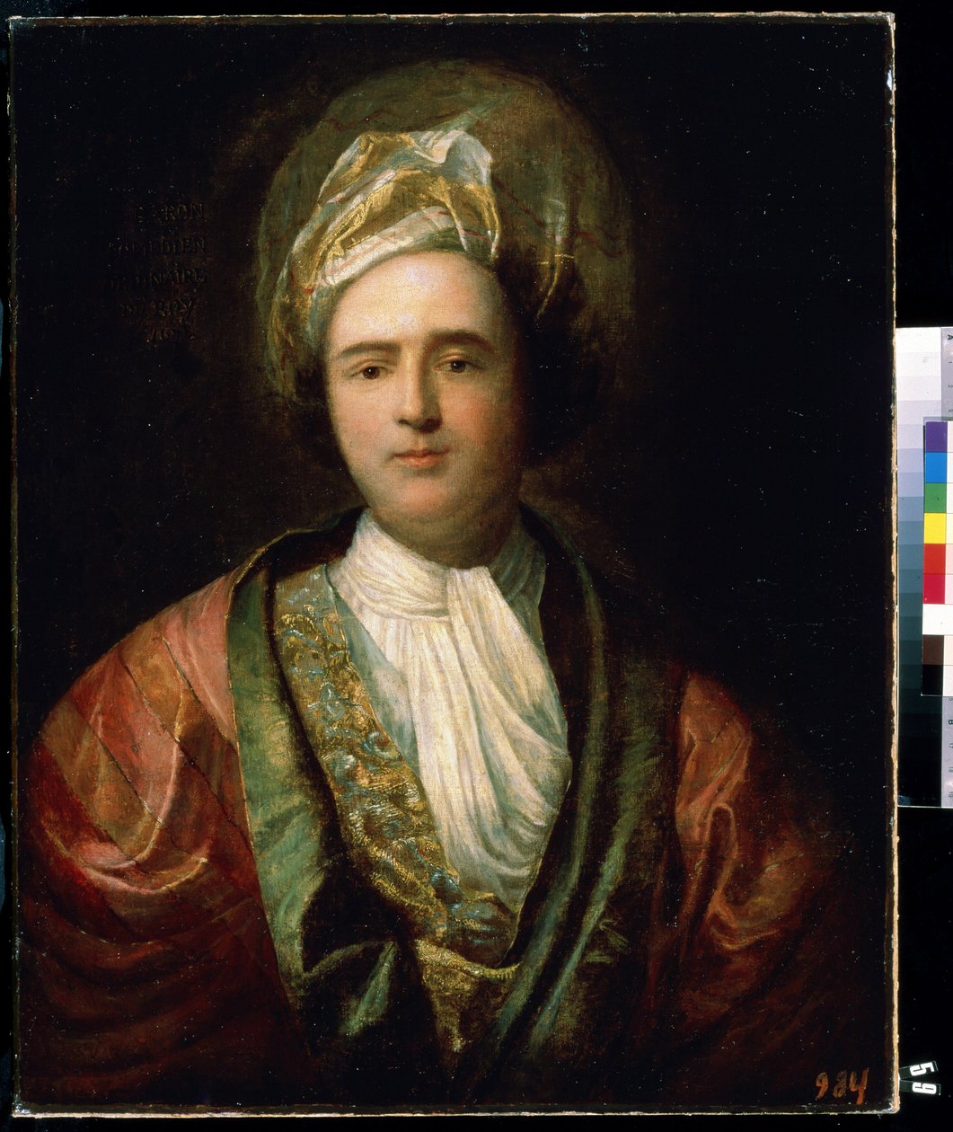 ""Portrét komika v orientálním jevištním kostýmu"" (Portrét herce) Nosí turban. Obraz Jeana Ranca (1674-1735) Muzeum umění Michaila Krošitského z 18. století, Sevastopol (Sevastopol) Ukrajina od Jean Ranc