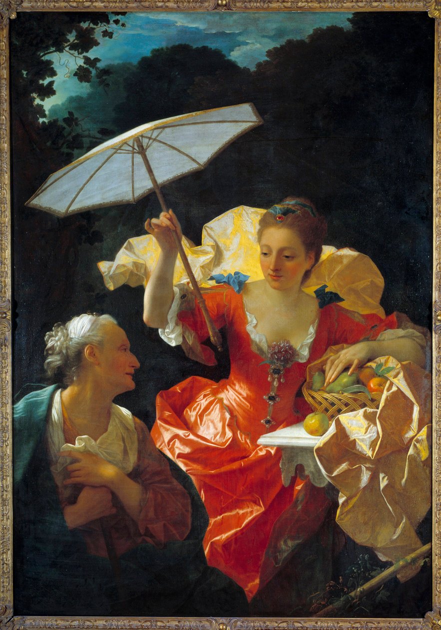 Vertumne a Pomone: Vertumne, zamilovaná do nymfy Pomone, se přestrojí za starou ženu, aby se k ní přiblížila. Obraz Jean Ranc (1674-1735), olej na plátně Rozm. 170 x 120 cm. Montpellier, Fabre Museum od Jean Ranc