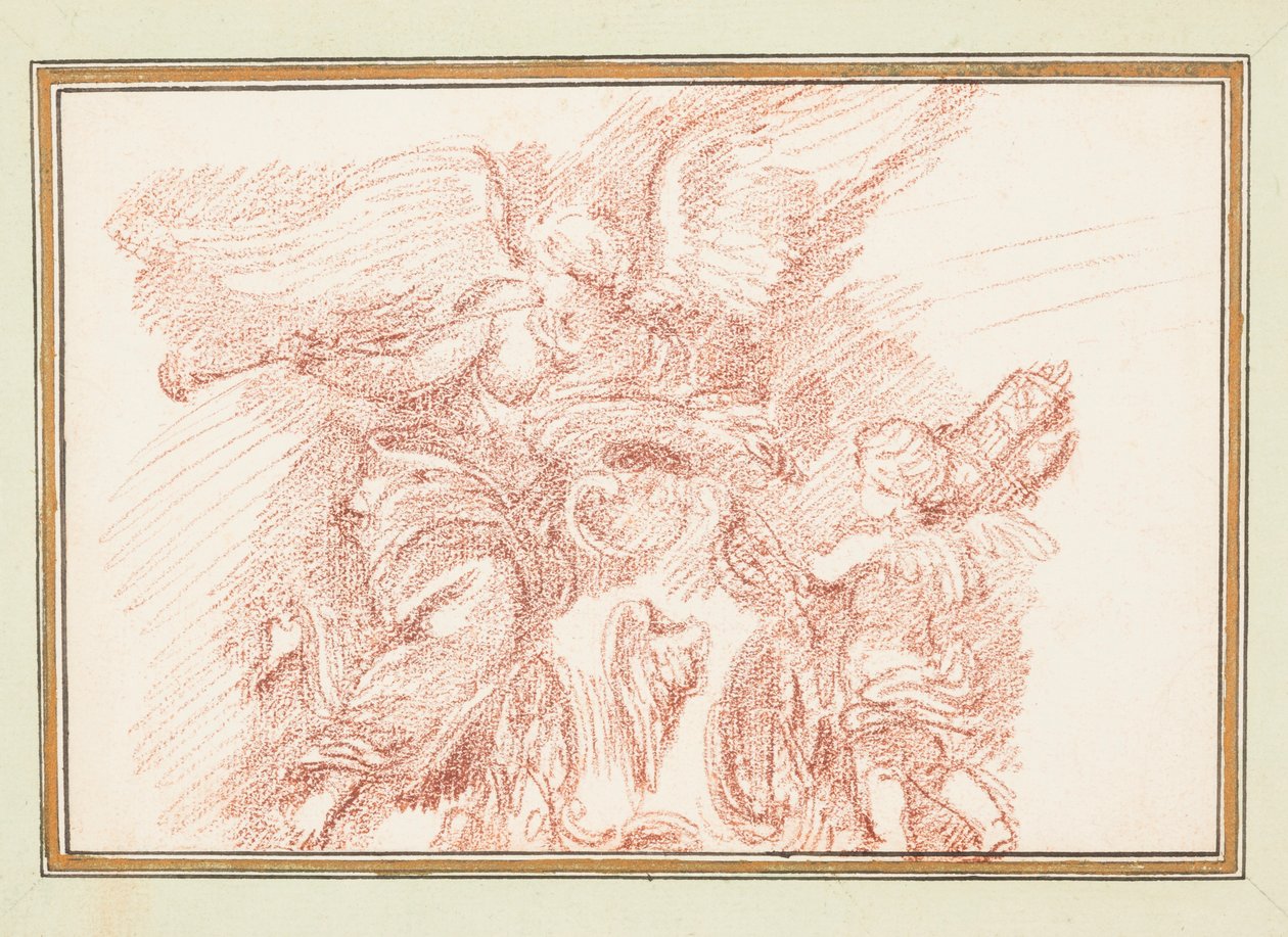 Okřídlená postava s rohem a puttem s fasces od Jean Robert Ango
