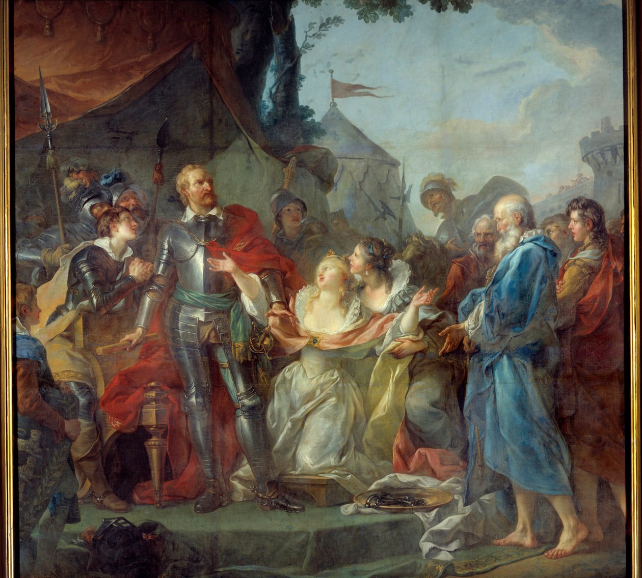 Obléhání Calais v roce 1347 bylo devouementem Eustachea svatého Petra, nejznámějšího ze šesti měšťanů z Calais, který šel k anglickému králi Edwardu III., aby prosil o milost obyvatel Calais (srpen 1347). Obraz Jean Simon od Jean Simon Berthelemy