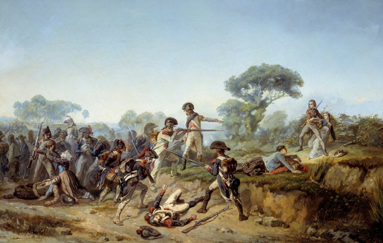 Válka vendee rytíře Charlese de bois-hardy (odolný do dřeva, boishardy), který chtěl zachránit svou milenku (1795). Obraz Jean Soreuil (1824-1871) od Jean Soreuil