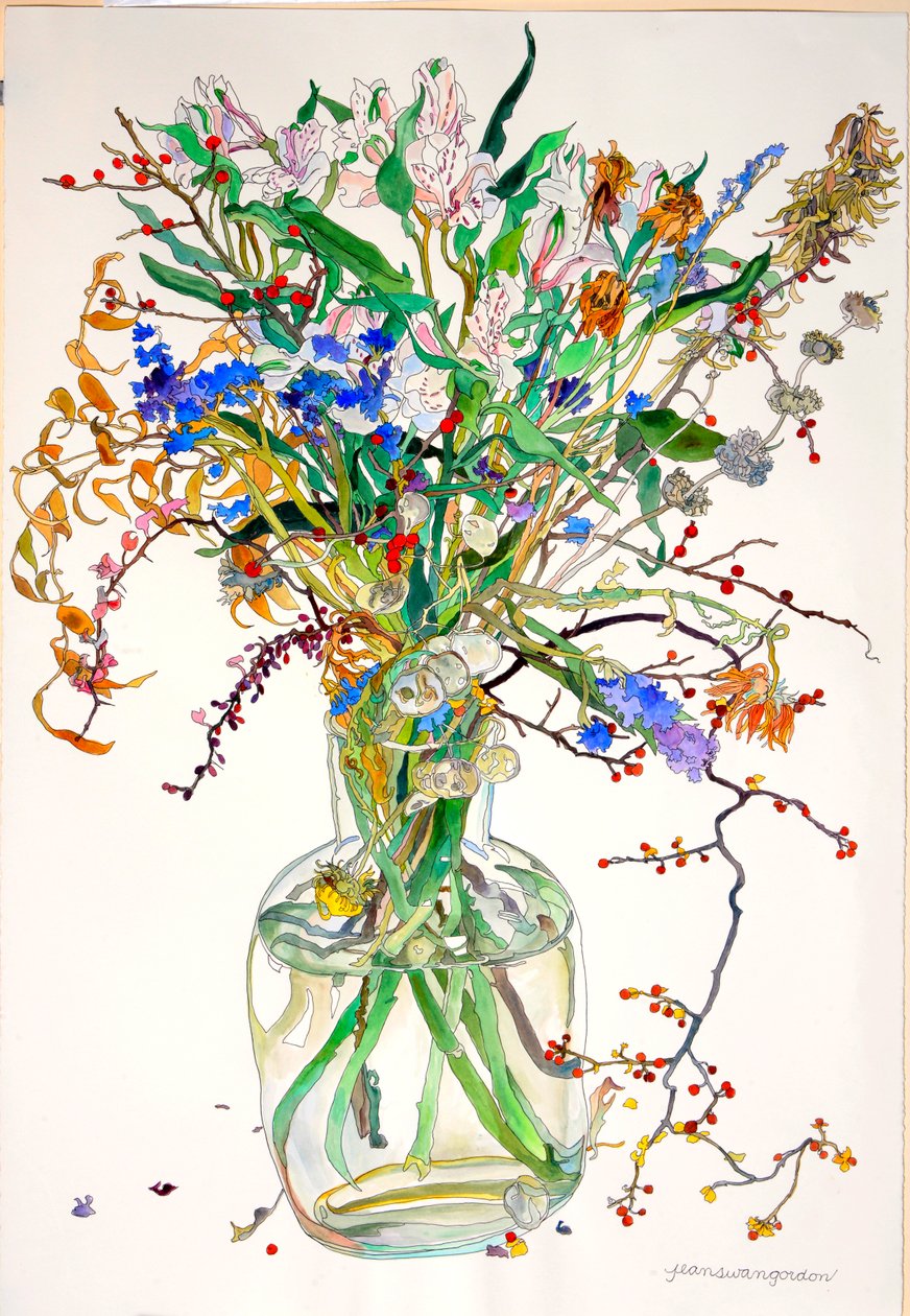 Alstroemeria, Statice, Poctivost Calendula, Suché listy, Bobule od Jean Swan Gordon