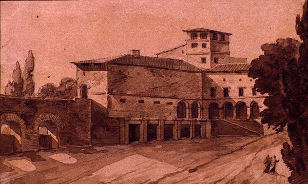 Pohled na italské město (pero se sépiovým inkoustem a mytí na papíře) od Jean Thomas Thibault