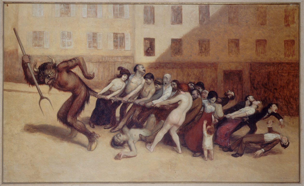 Pařížané tahají čerta za ocas, asi 1920 (olej) od Jean Veber