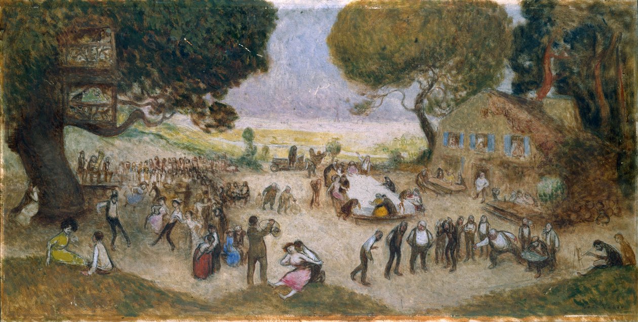 Skica k Hôtel de Ville de Paris: Fête champêtre, asi 1906 (tužka, olej na dřevě) od Jean Veber