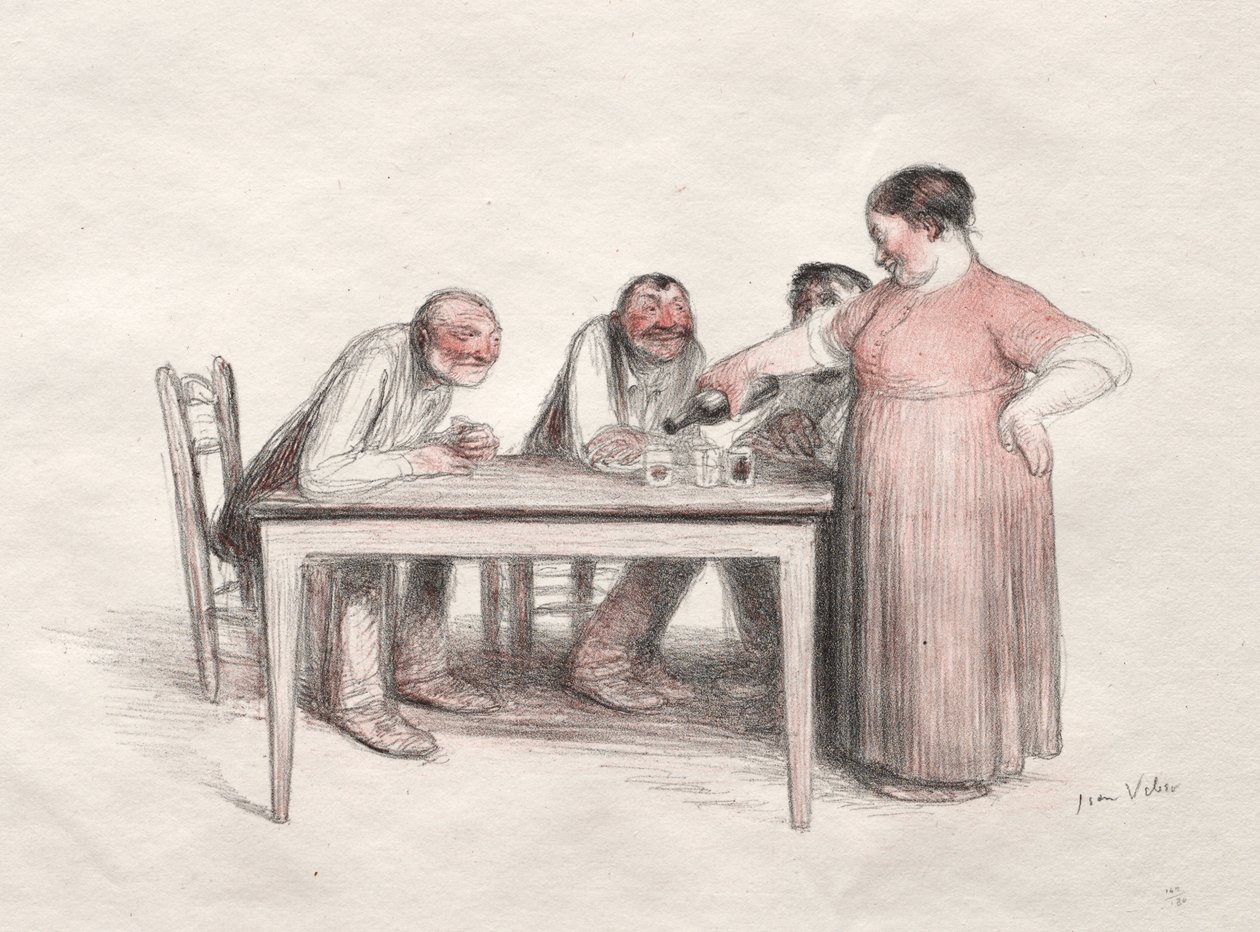 Sklenice vína (barevná litografie) od Jean Veber
