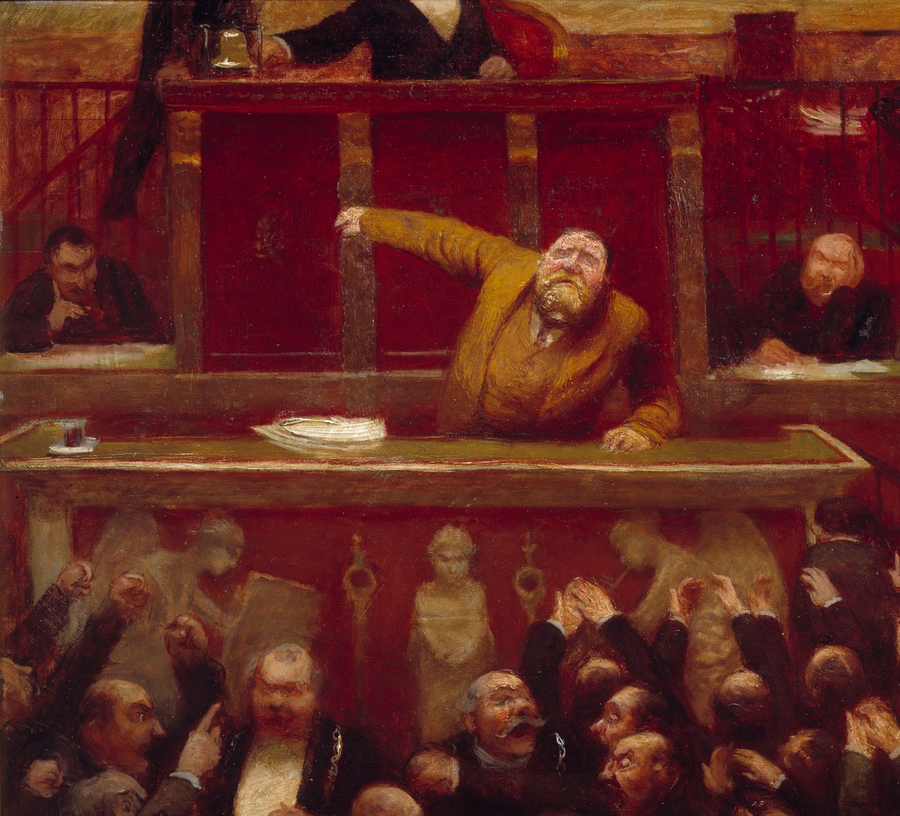 Socialistický zástupce Jean Jaures (1859-1914) v galerii Poslanecké sněmovny Detail obrazu Jeana Vebera (1868-1928) 1903 Paříž, Musee Carnavalet od Jean Veber