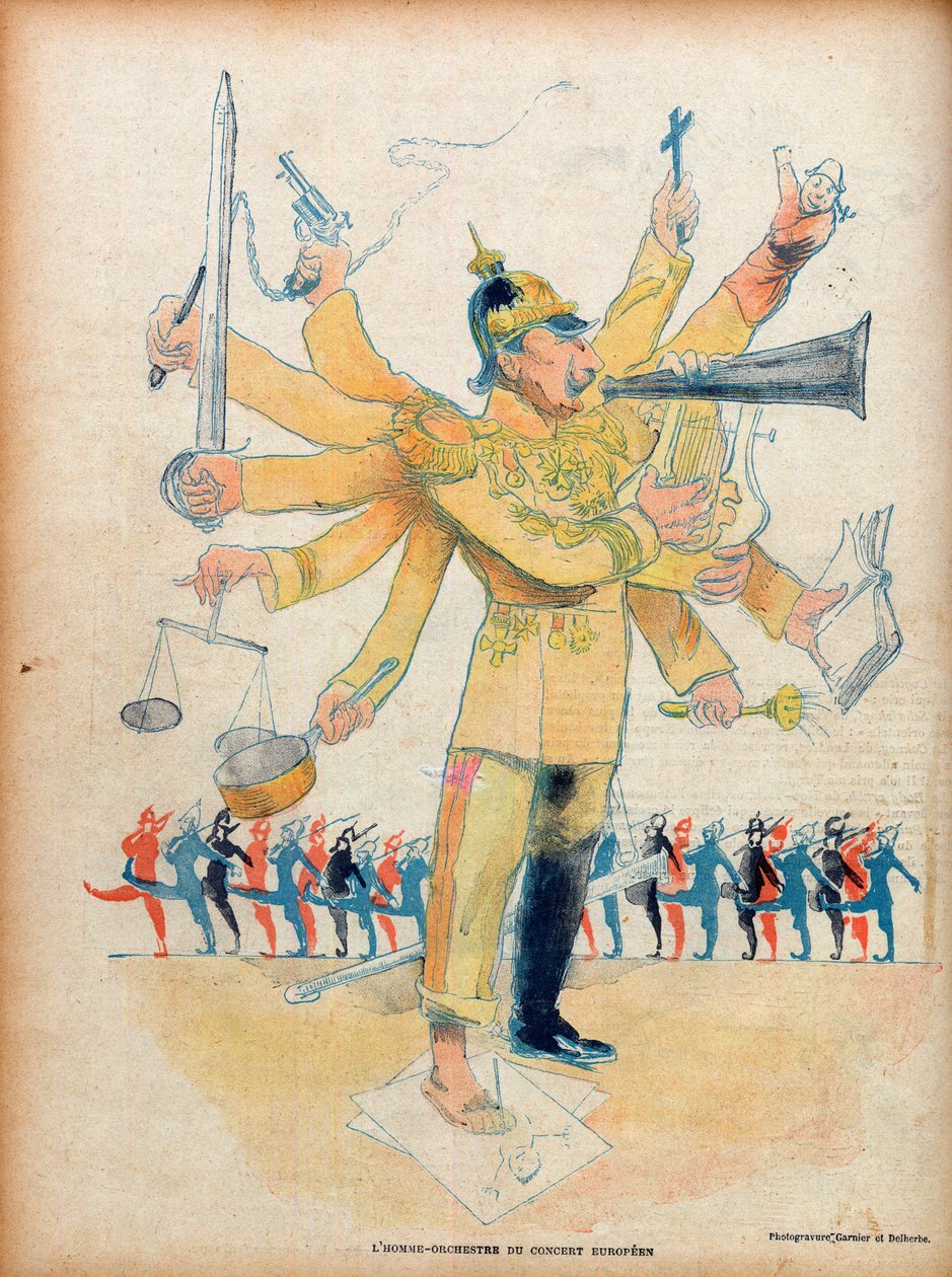 William II (1859-1941) (německý císař císař Wilhelm II. a král Pruska) - mužský orchestr evropského koncertu - karikatura v „”Le Rire”” z 26. listopadu 1898 - karikatura Jeana Vebera (1864-1928) - číslo věnované Vilémovi II. (1859-1941) a od Jean Veber