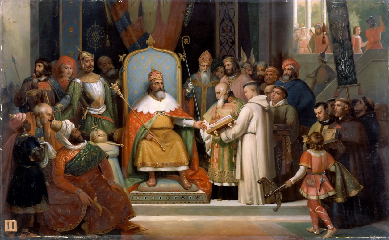 Karel Veliký dostává Alcuina, 780 od Jean Victor Schnetz
