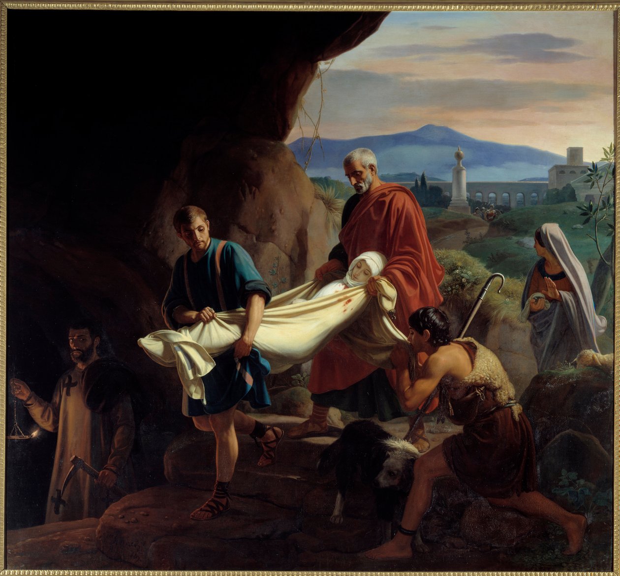 Pohřeb mladé křesťanky v katakombách v Římě v době pronásledování. Obraz Victora Schnetze (1787 - 1870) od Jean Victor Schnetz