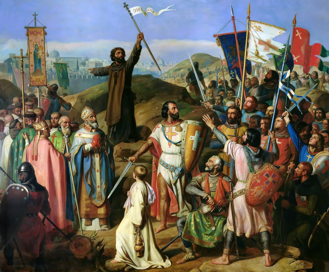 Bosý průvod křižáků kolem městských hradeb Jeruzaléma, 14. července 1099 od Jean Victor Schnetz