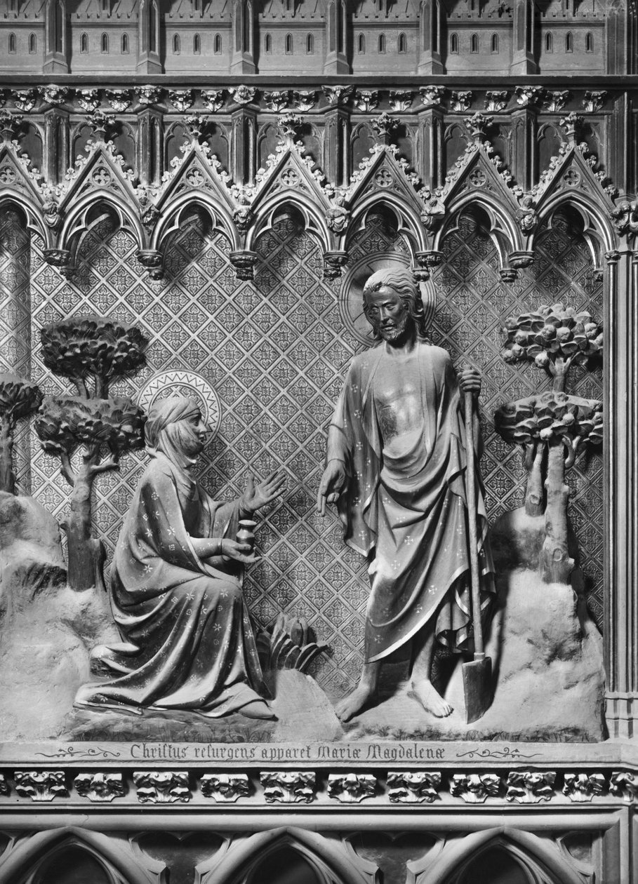 Katedrála, interiér, chórové plátno, Ježíš Kristus se zjevuje Marii Magdaleně, kolem 1340-51 (polychromovaný kámen) od Jean and Jean Le Boutellier Ravy