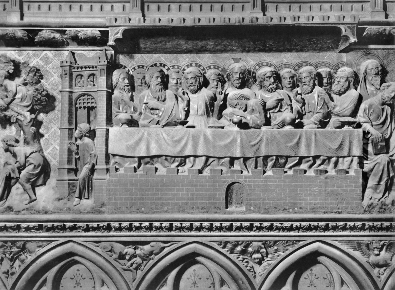 Katedrála, interiér, chórové plátno, Poslední večeře, cca 1340-51 (polychromovaný kámen) od Jean and Jean Le Boutellier Ravy