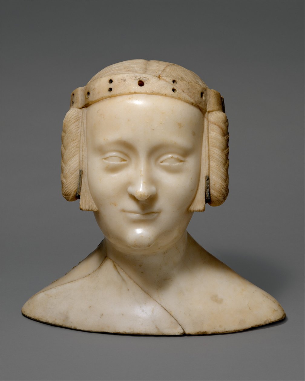 Socha hrobky Busta Marie de France, kolem 1381 (mramor s olověnými vložkami) od Jean de Liege