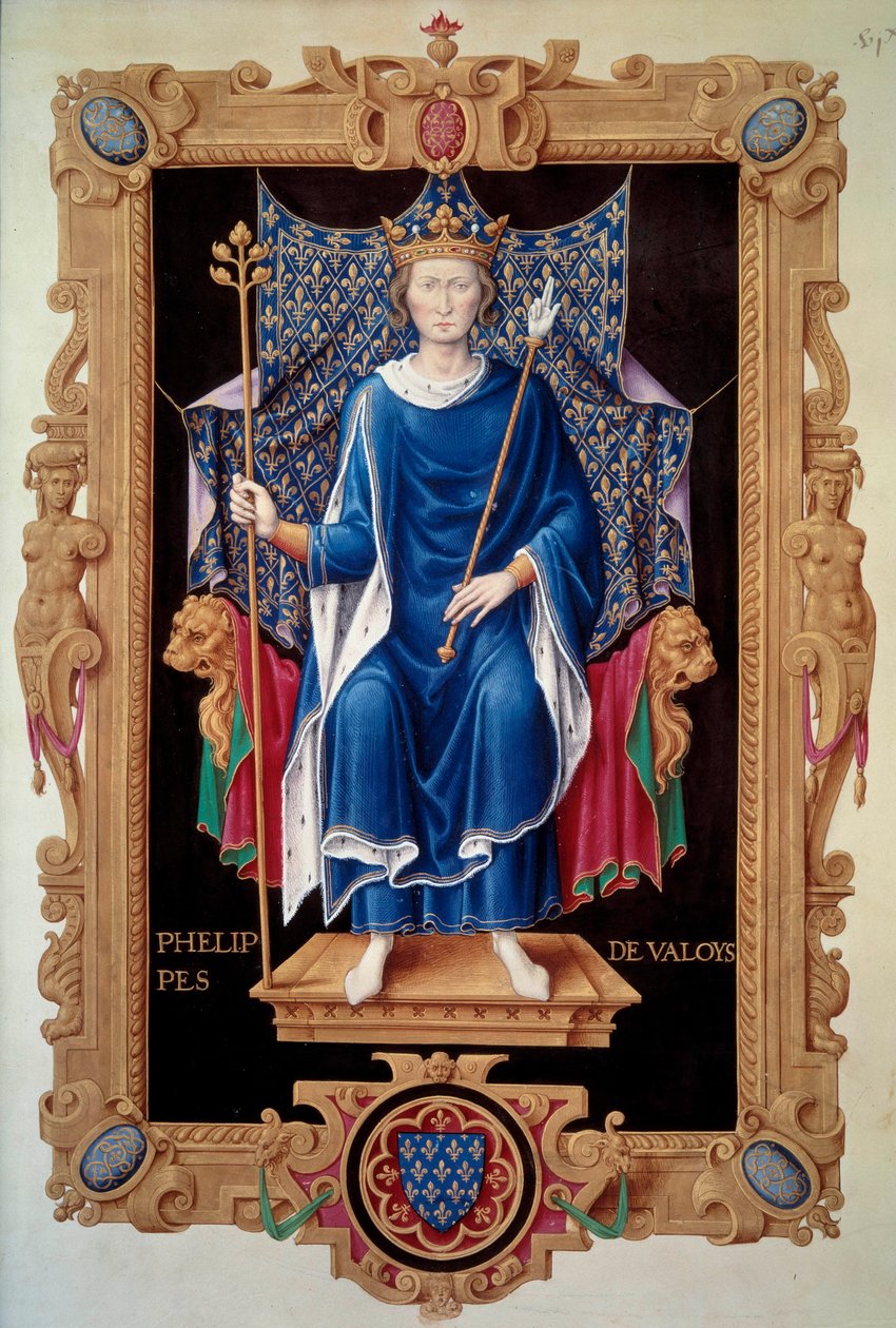 Portrét na nohou krále Filipa VI. z Valois (1293-1350) Miniatura od Jeana du Tilleta (1484-1520) z „“Recueil des kings de France““ Paříž 16. století, B.N. od Jean du Tillet