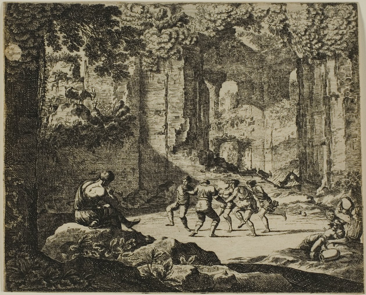 Tanec pastýřů v antických ruinách od Jean le Pautre