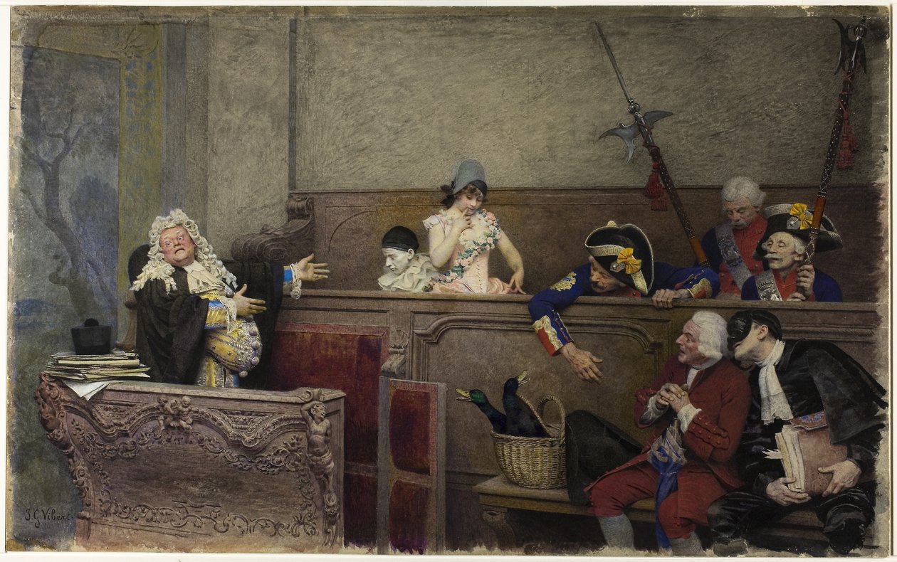 Zkouška Pierrota (akvarel a kvaš, přes grafit, na krémové desce) od Jean or Jehan Georges Vibert