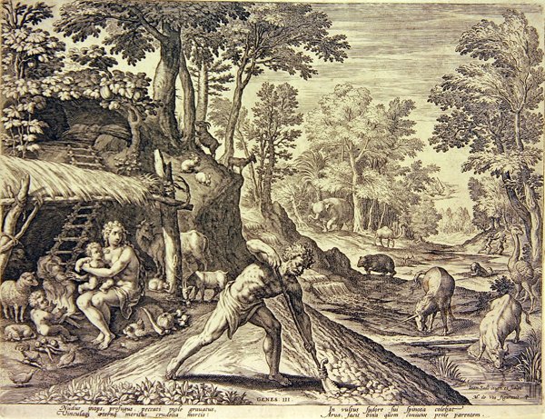 Adam a Eva po vyhnání (rytina) od Jean or Johann Sadeler