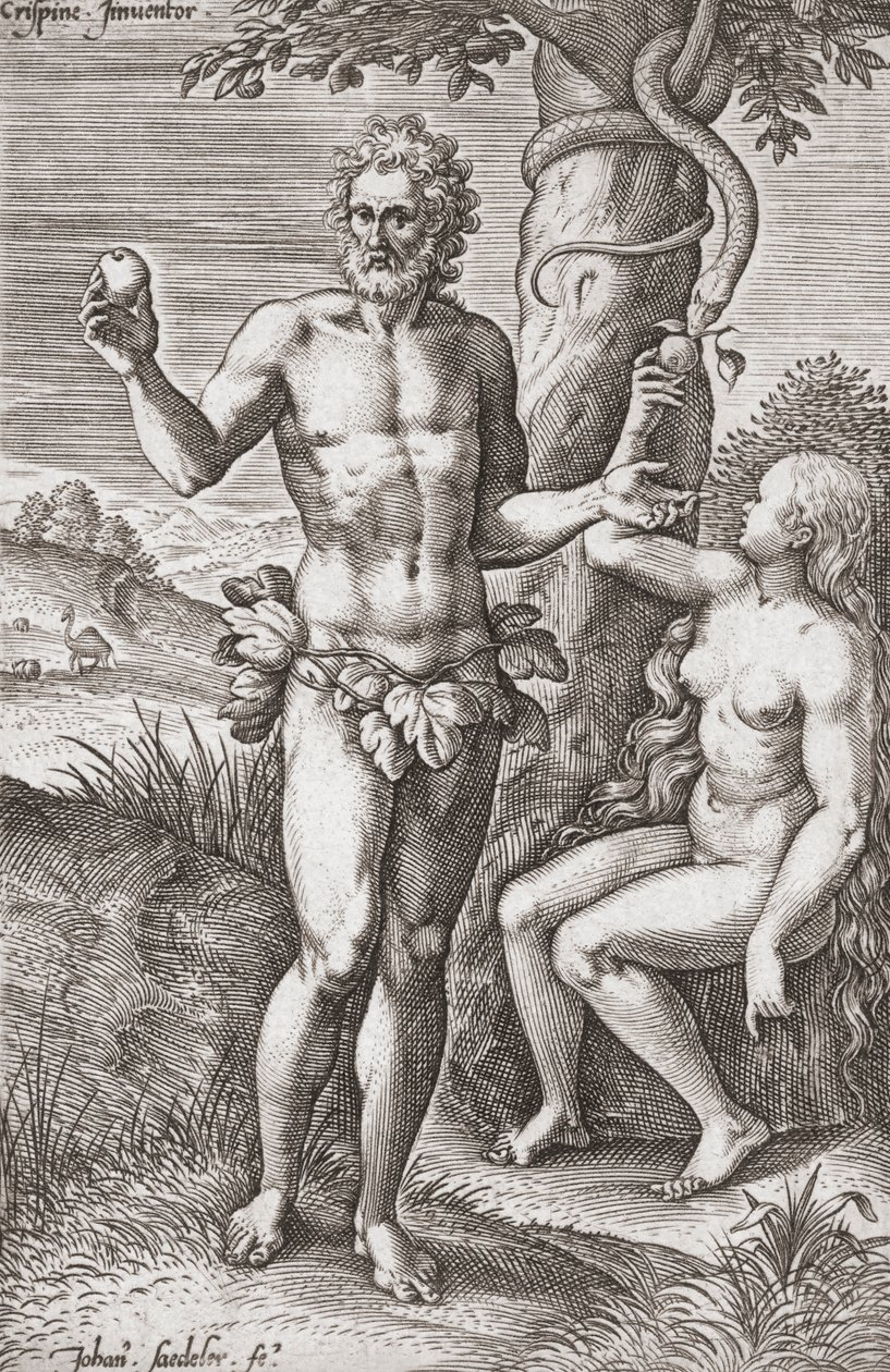 Adam a Eva v zahradě Eden. (tisk) od Jean or Johann Sadeler
