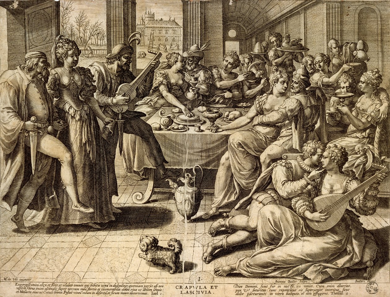 Večeře od Jana Sadelera I (1550-1600), rytina od Jean or Johann Sadeler