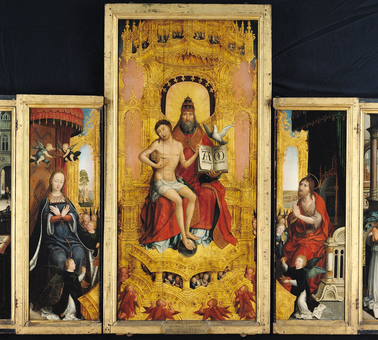Polyptych Oslavování Nejsvětější Trojice, centrální panel zobrazující Trojici, Pannu Marii a sv. Jana Křtitele, kolem 1509-16 od Jean the Elder Bellegambe