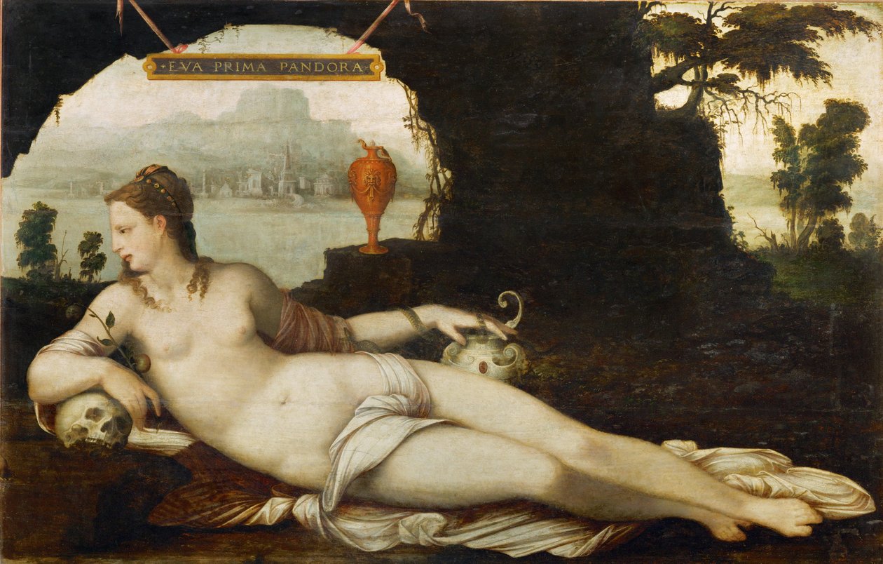 Eva Prima Pandora, cca 1550 (malba na dřevě) od Jean the Elder Cousin
