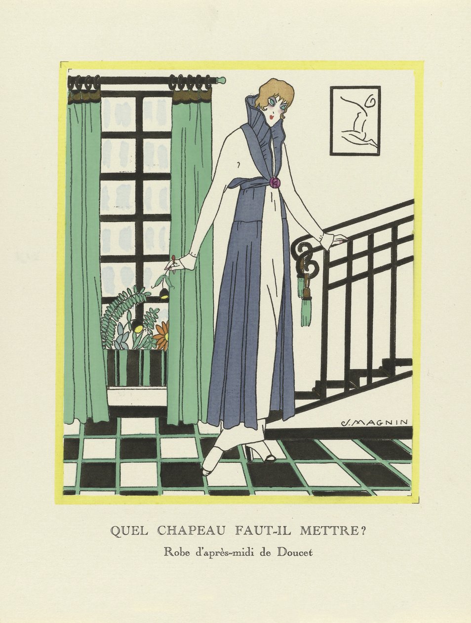 Quel Chapeau Faut-Il Mettre?, hospoda. 1914 (pochoirový tisk) od Jeanne Magnin