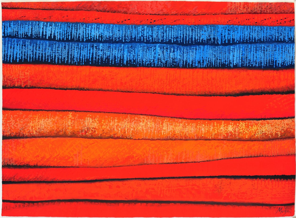 Marocké tkaniny 3, 2013 (kvaš na papíře) od Jeanne Maze