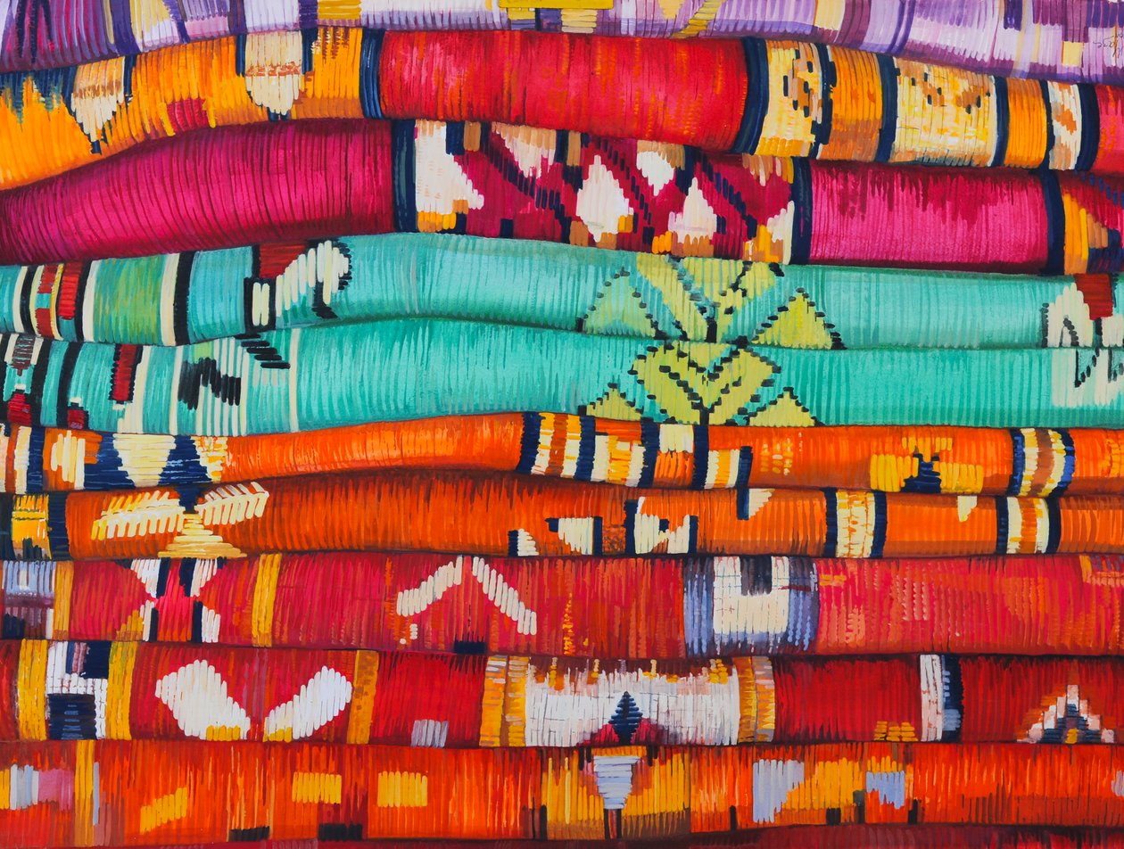Marocké tkaniny 4, 2013 (kvaš na papíře) od Jeanne Maze