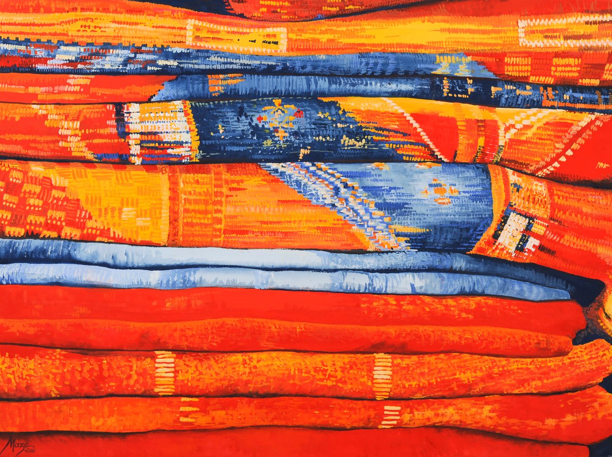 Marocké tkaniny 6, 2013 (kvaš na papíře) od Jeanne Maze