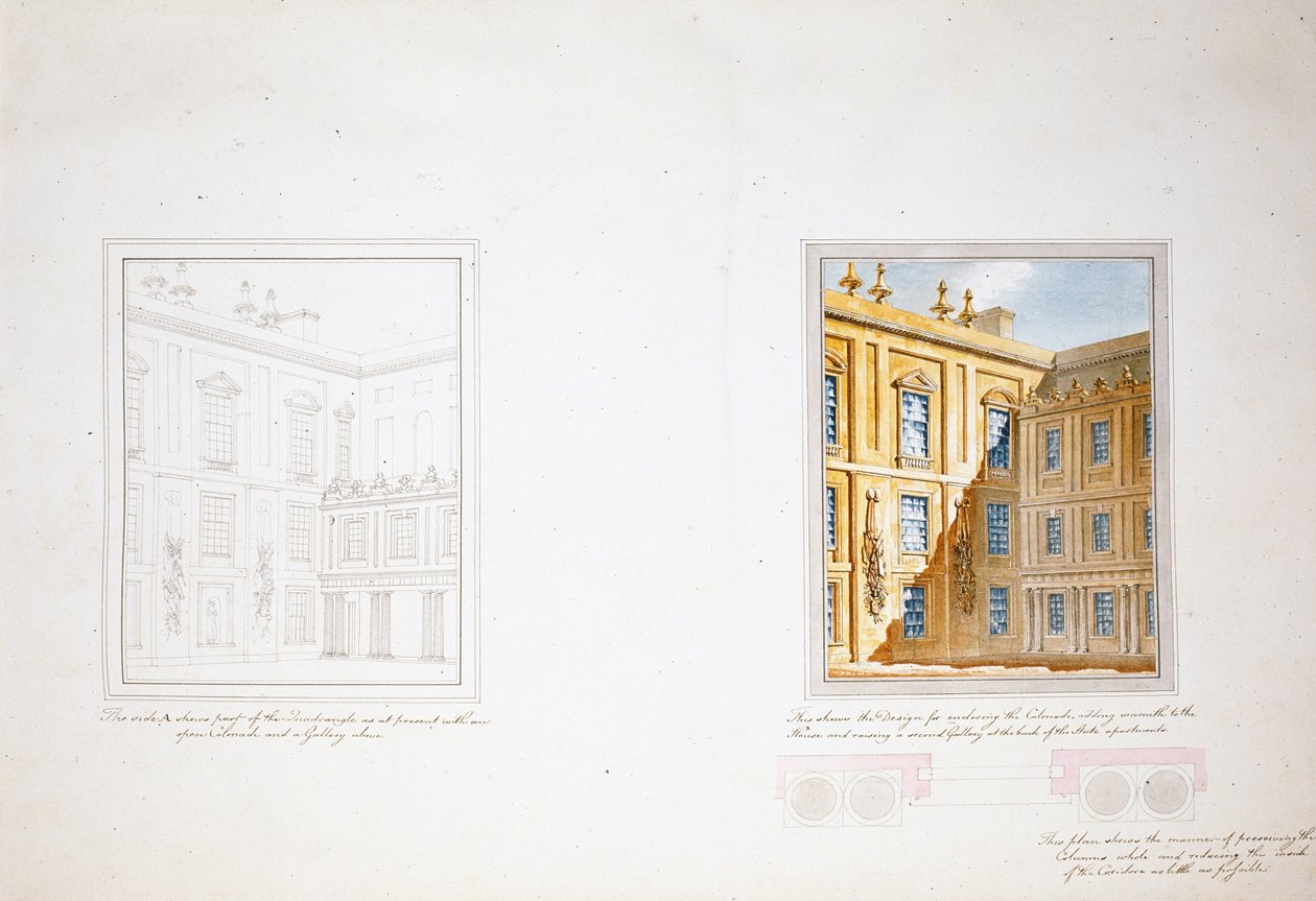 Design pro vnitřní dvůr, Chatsworth (akvarel na papíře) od Jeffry Wyatville