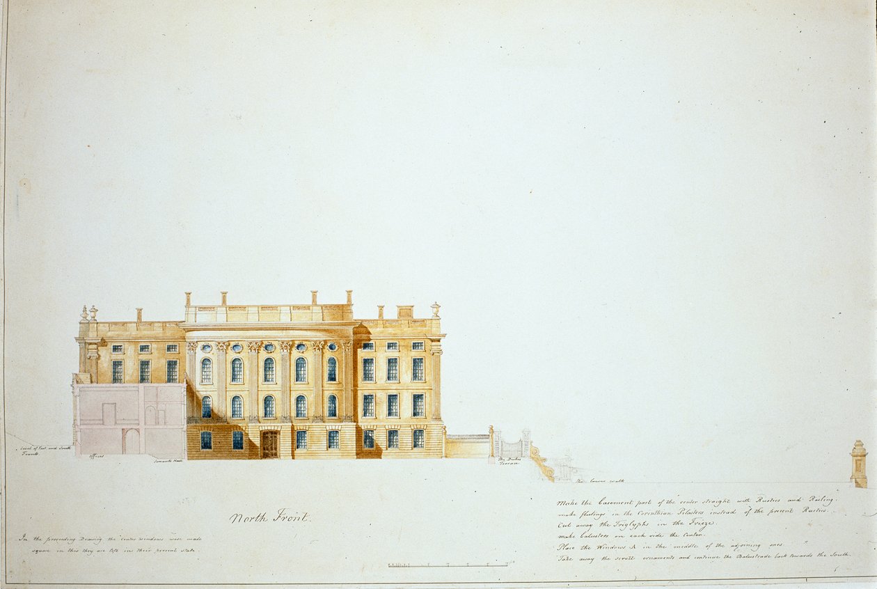 Design for the North Elevation, Chatsworth House (akvarel na papíře) od Jeffry Wyatville
