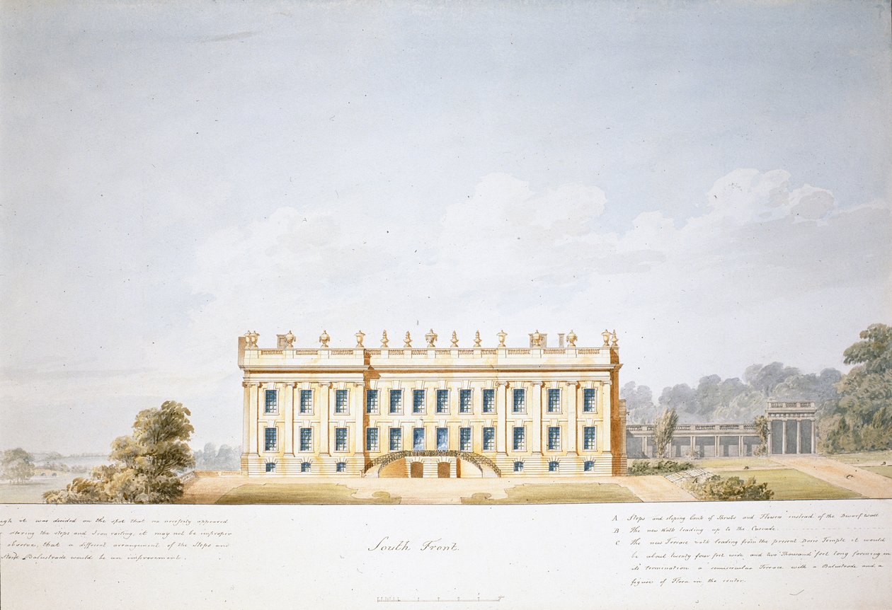 Design pro jižní frontu, Chatsworth House (akvarel na papíře) od Jeffry Wyatville