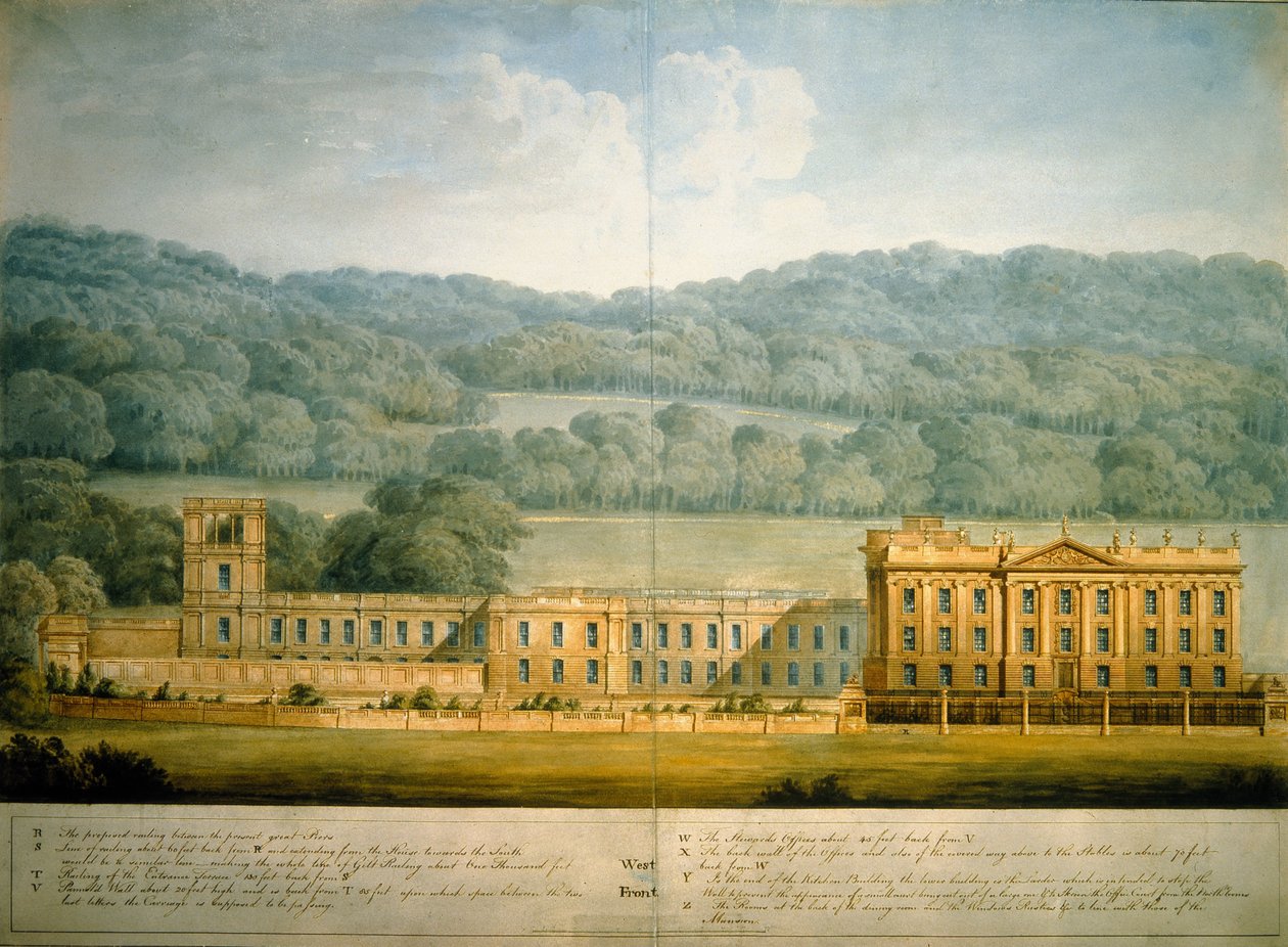 Západní fronta Chatsworth House (akvarel na papíře) od Jeffry Wyatville