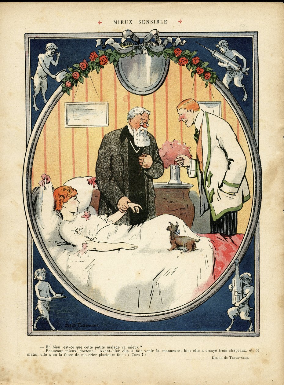 Ilustrace Jehan Testevuide (1873-1924) v Le Lire, no. 375, 09.04.10 - Lepší citlivé - Lékařské od Jehan Testevuide