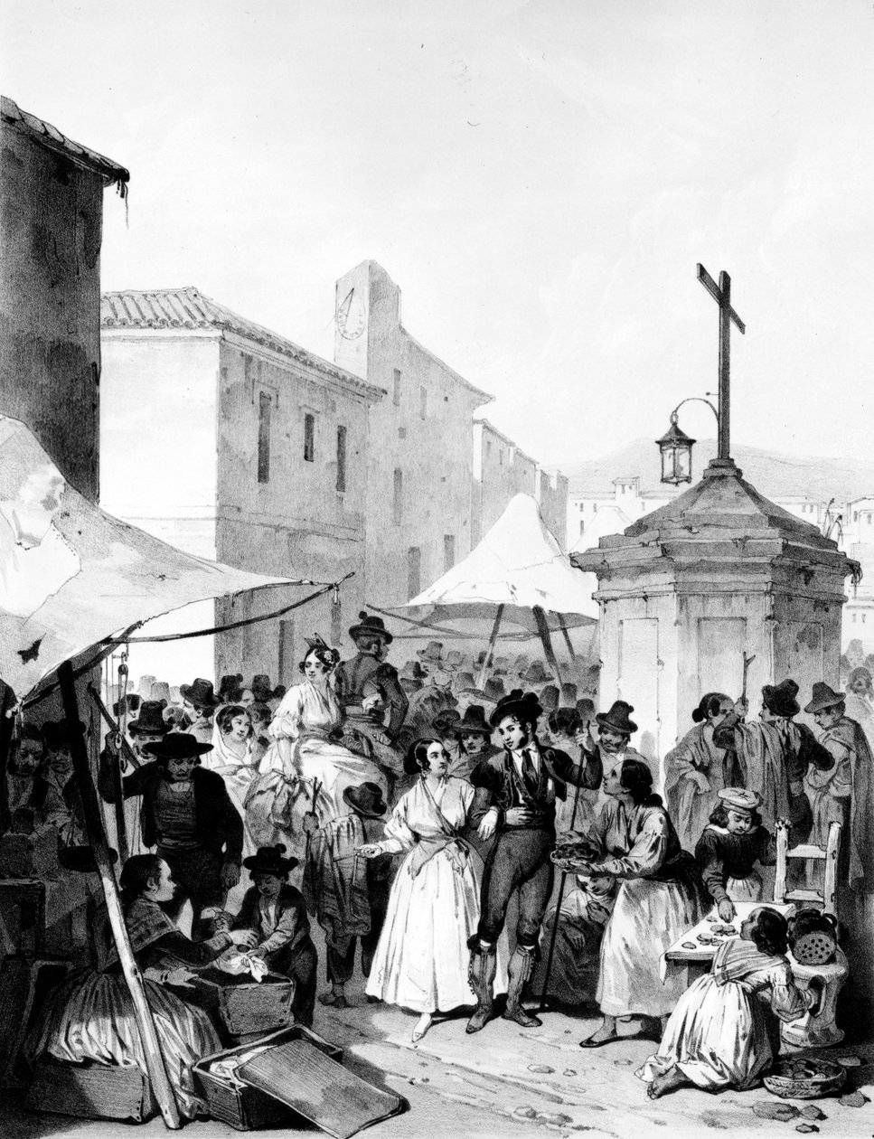 Mayrena Fair, rytina Bayot, 1842 od Jenaro Pérez Villaamil