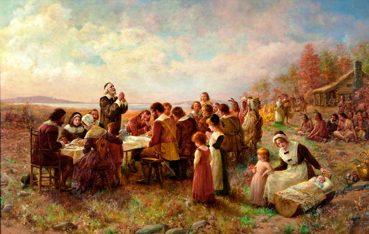 První Den díkůvzdání v Plymouthu, 1914. od Jennie Augusta Brownscombe