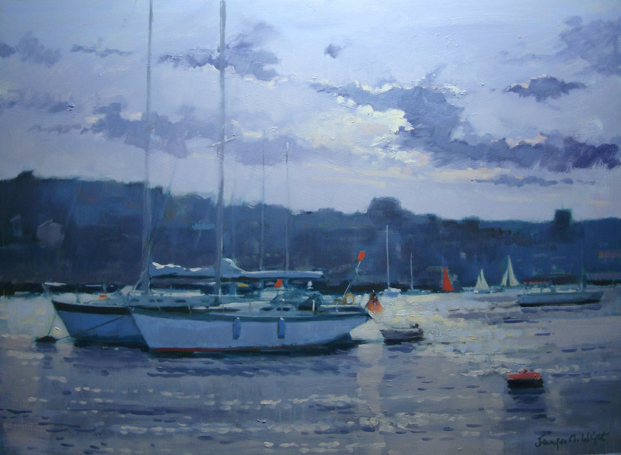Salcombe - zakotvené jachty, pozdní odpoledne od Jennifer Wright
