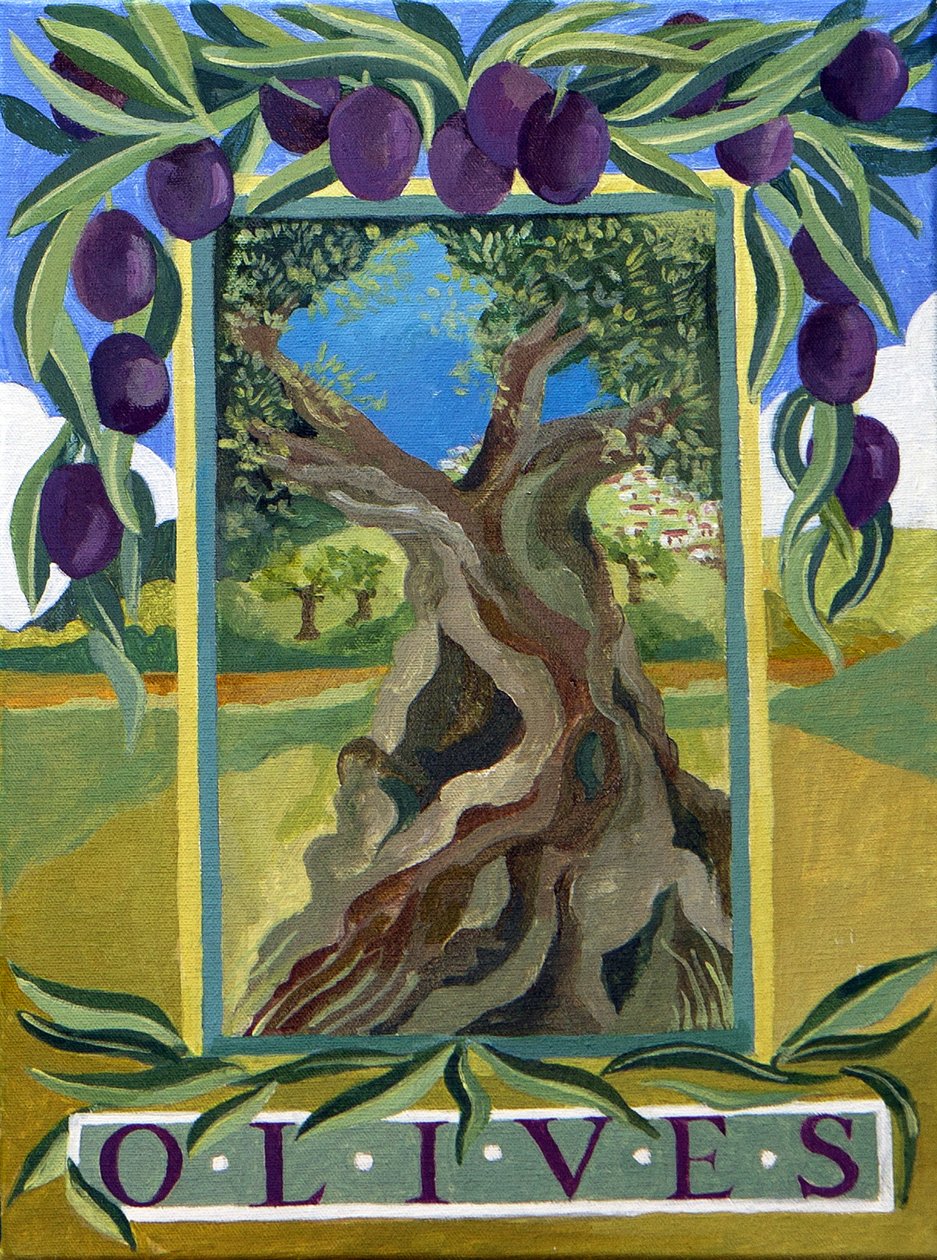 Černé olivy, 2014 (akryl na plátně) od Jennifer Abbott